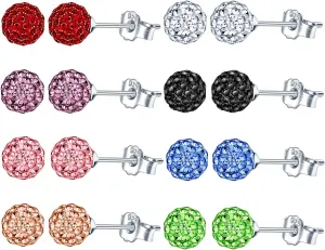 Stud Earrings 925 Sterling Silver Hypoallergenic Crystal 8mm Ball Earrings for Sensitive Ears Priercing for Mother's Day Gift