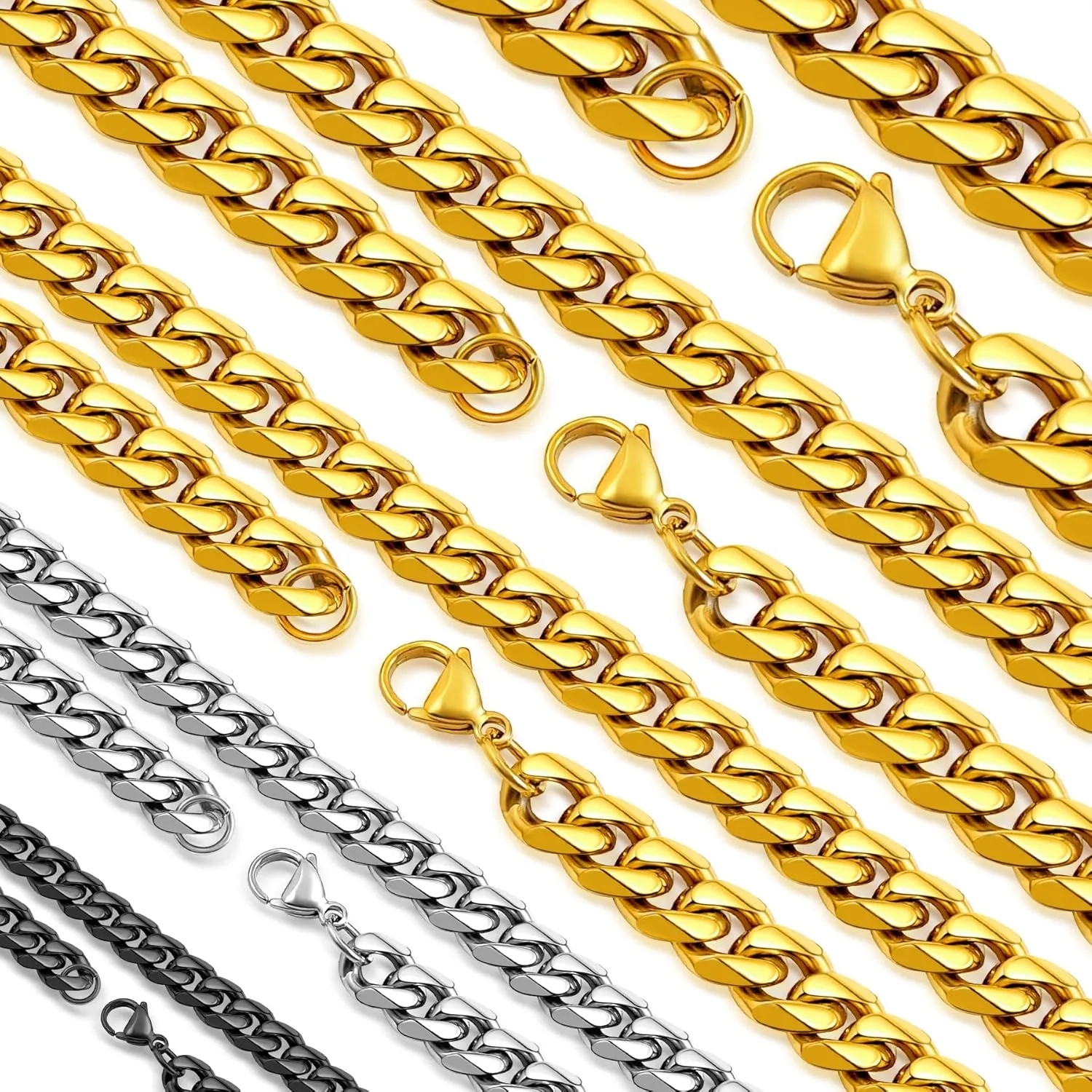 Sturdy Cuban Link Chain Stainless Steel Necklace for Men Women, 3/5/7/10/12MM Width, 18K Gold/Black Metal/316L Stainless Steel Curb Necklace Chains, 18-30inch Length