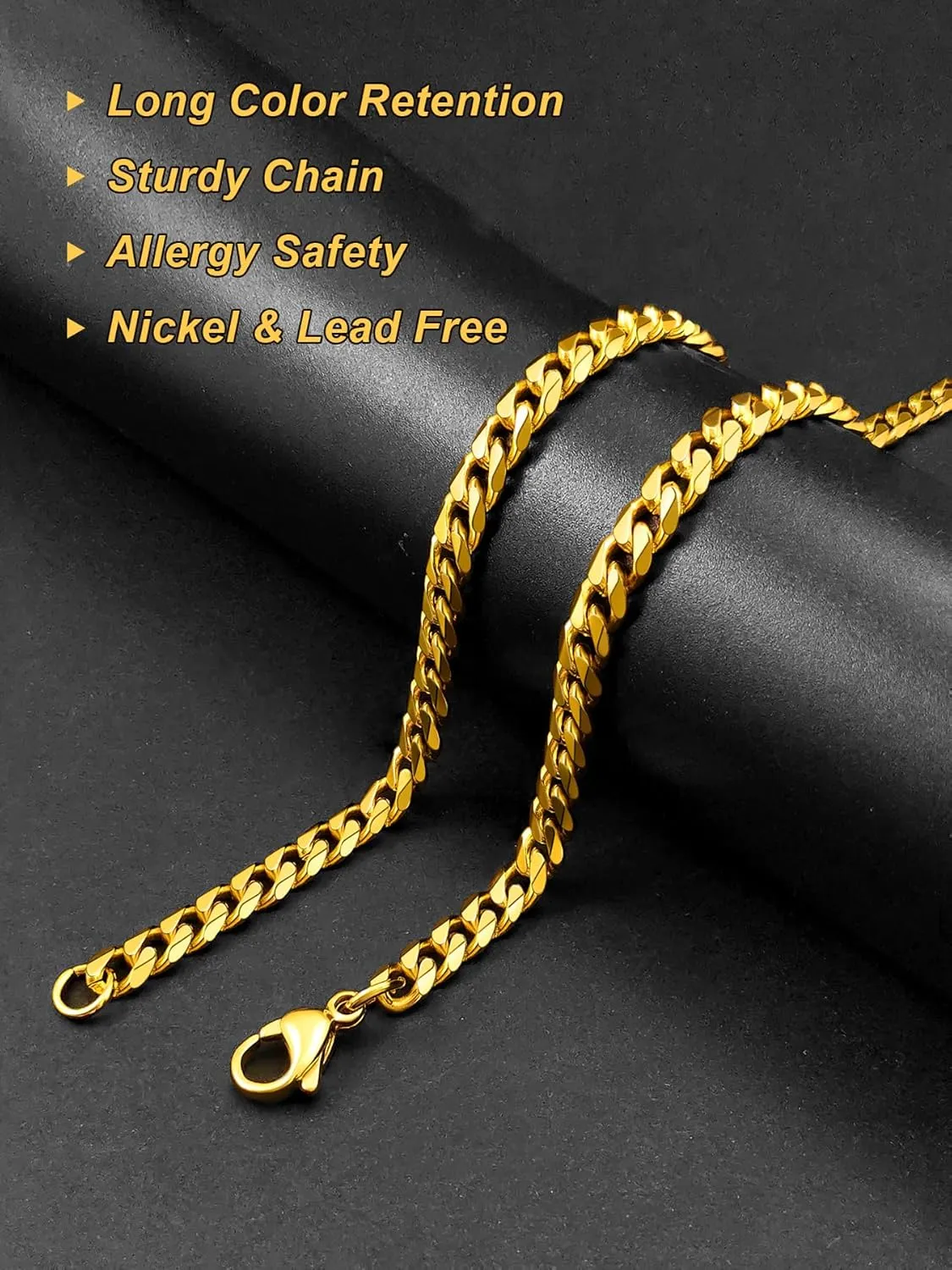 Sturdy Cuban Link Chain Stainless Steel Necklace for Men Women, 3/5/7/10/12MM Width, 18K Gold/Black Metal/316L Stainless Steel Curb Necklace Chains, 18-30inch Length