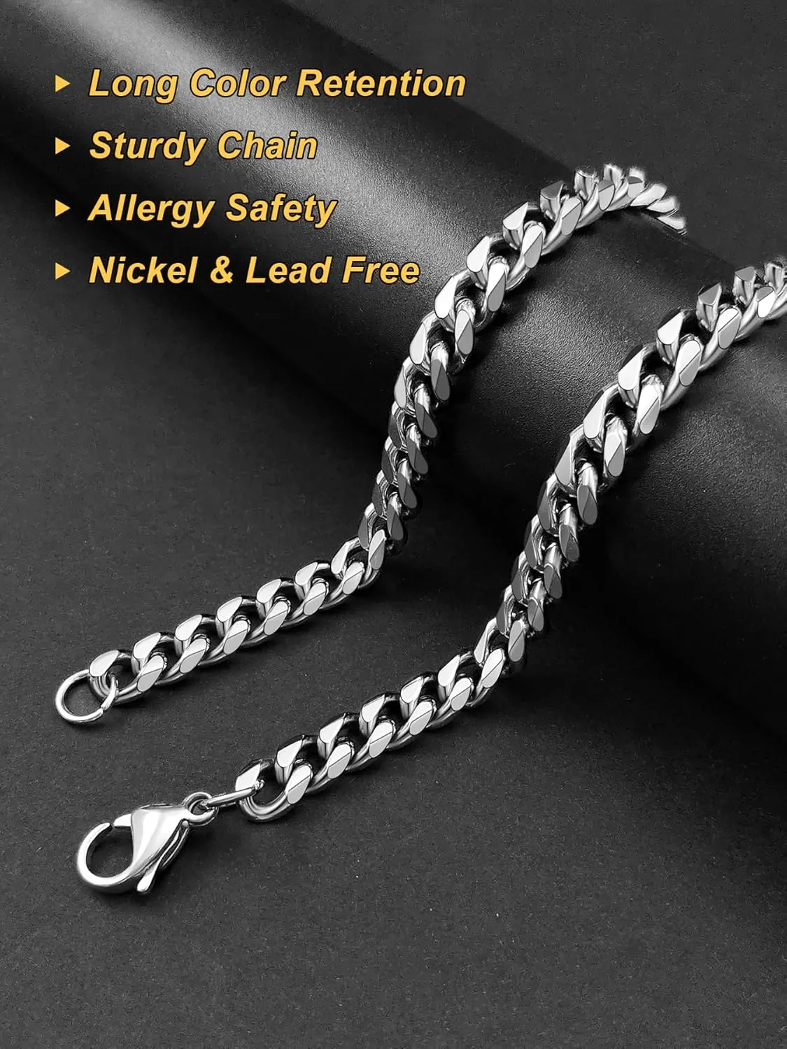 Sturdy Cuban Link Chain Stainless Steel Necklace for Men Women, 3/5/7/10/12MM Width, 18K Gold/Black Metal/316L Stainless Steel Curb Necklace Chains, 18-30inch Length