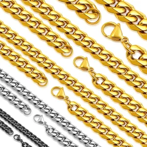 Sturdy Cuban Link Chain Stainless Steel Necklace for Men Women, 3/5/7/10/12MM Width, 18K Gold/Black Metal/316L Stainless Steel Curb Necklace Chains, 18-30inch Length