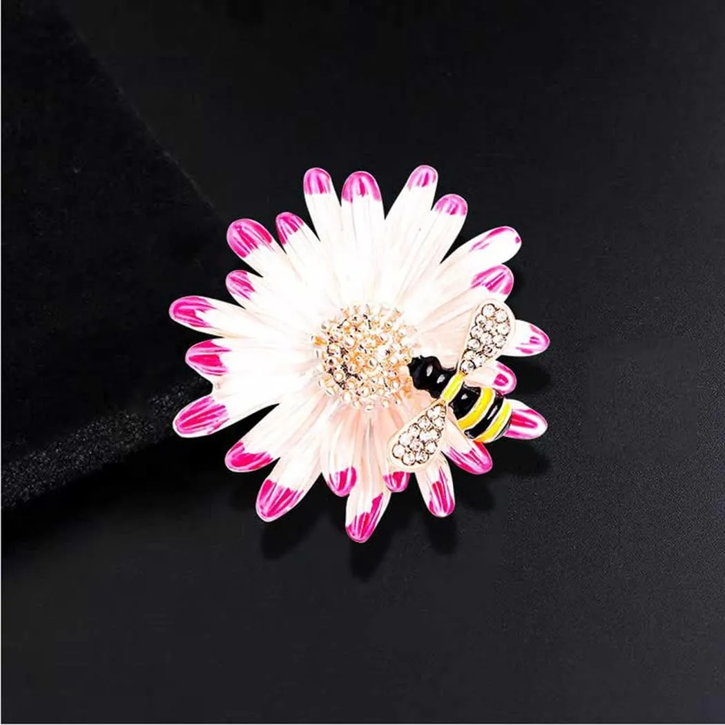 Sunflower Brooch Pin Rhinestone Crystal Flower Brooch Yellow Bee Daisy Brooch Premium Elegant Clothing Hat Bag Accessories for Women