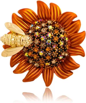 Sunflower Brooch Pin Rhinestone Crystal Flower Brooch Yellow Bee Daisy Brooch Premium Elegant Clothing Hat Bag Accessories for Women