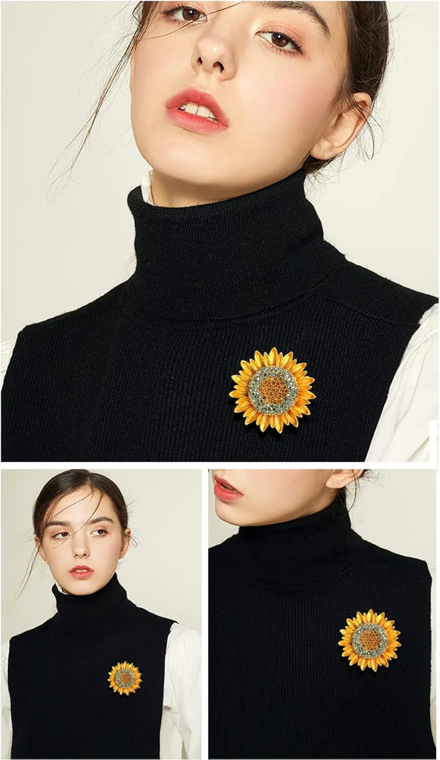 Sunflower Brooch Pin Rhinestone Crystal Flower Brooch Yellow Bee Daisy Brooch Premium Elegant Clothing Hat Bag Accessories for Women