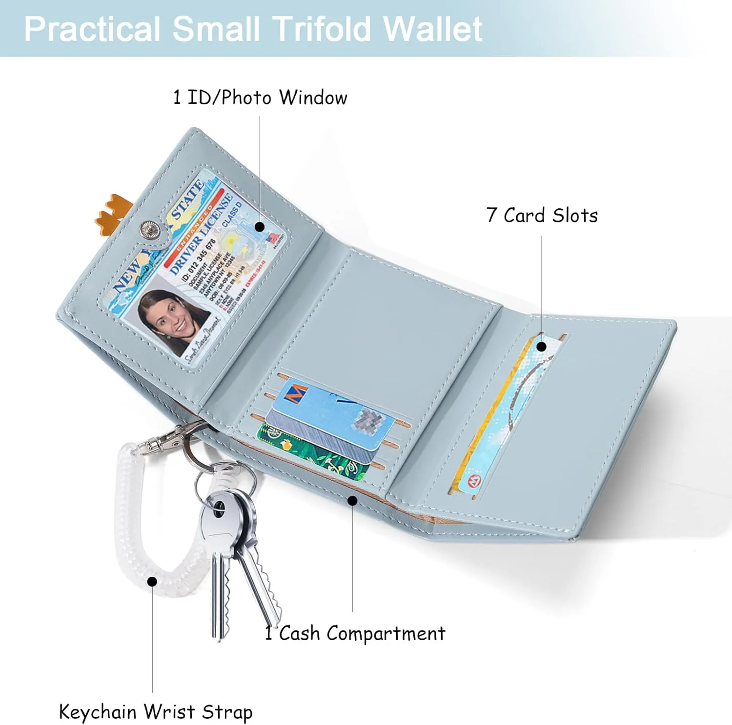 Sunwel Fashion Girls Cute 3D Duck Mini Wallet with Key-chain Wristlet Cash Pocket Card Holder ID Window Purse for Women