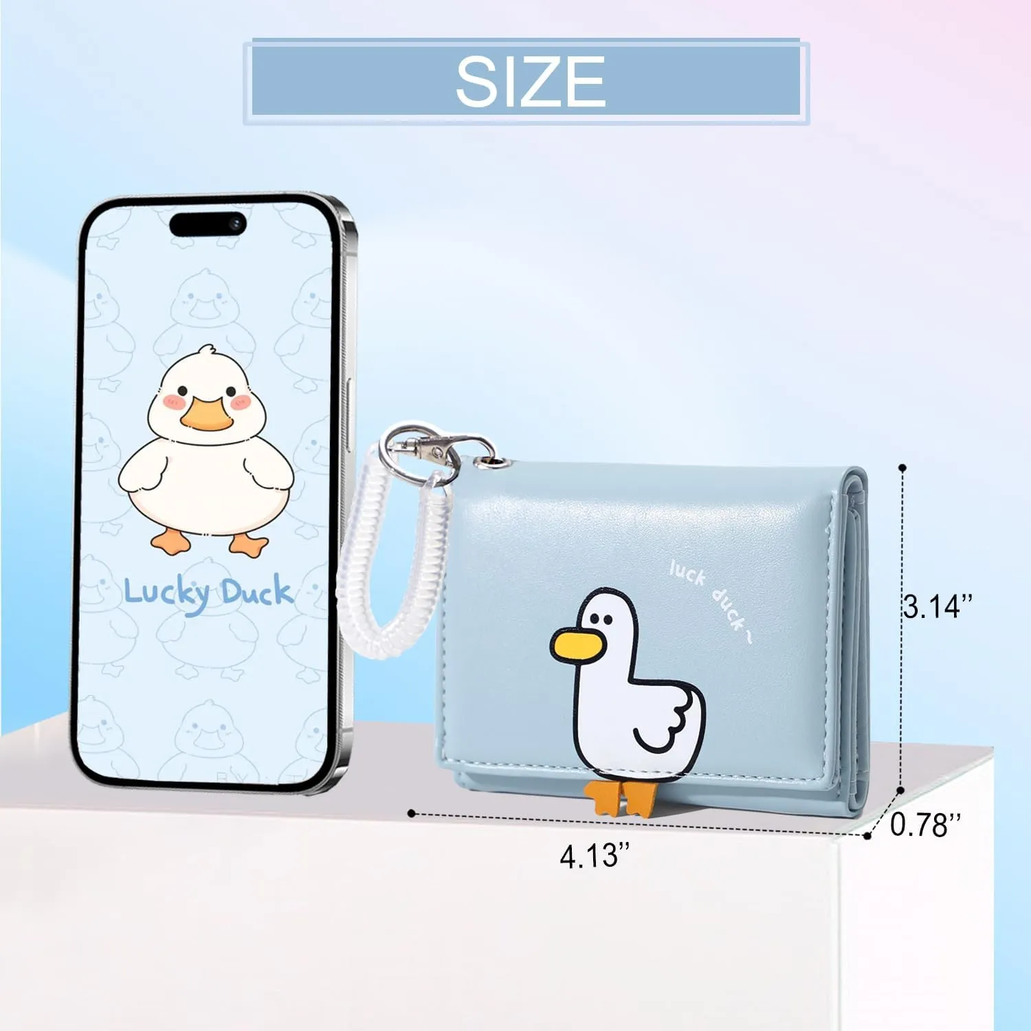 Sunwel Fashion Girls Cute 3D Duck Mini Wallet with Key-chain Wristlet Cash Pocket Card Holder ID Window Purse for Women