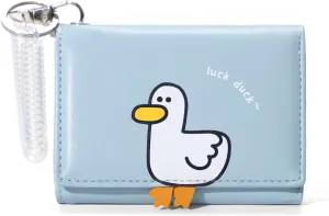 Sunwel Fashion Girls Cute 3D Duck Mini Wallet with Key-chain Wristlet Cash Pocket Card Holder ID Window Purse for Women
