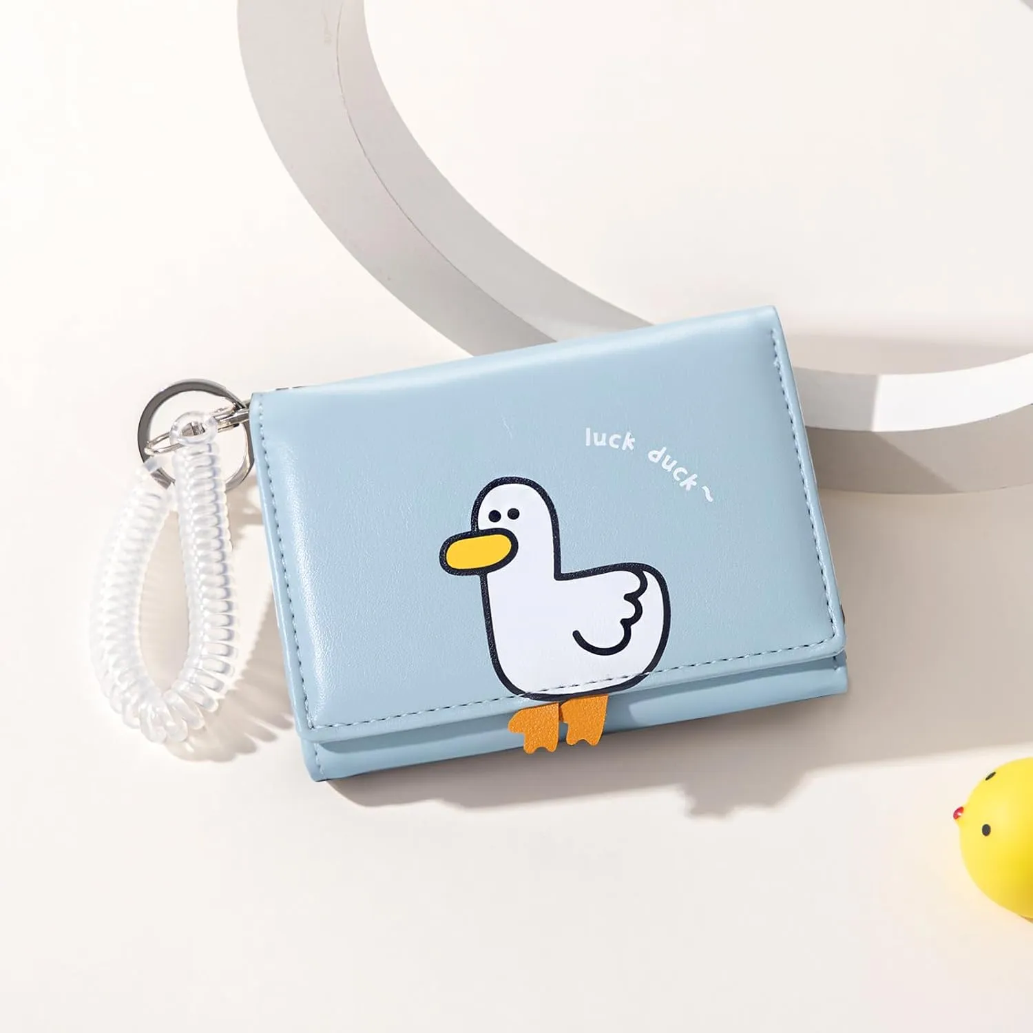 Sunwel Fashion Girls Cute 3D Duck Mini Wallet with Key-chain Wristlet Cash Pocket Card Holder ID Window Purse for Women