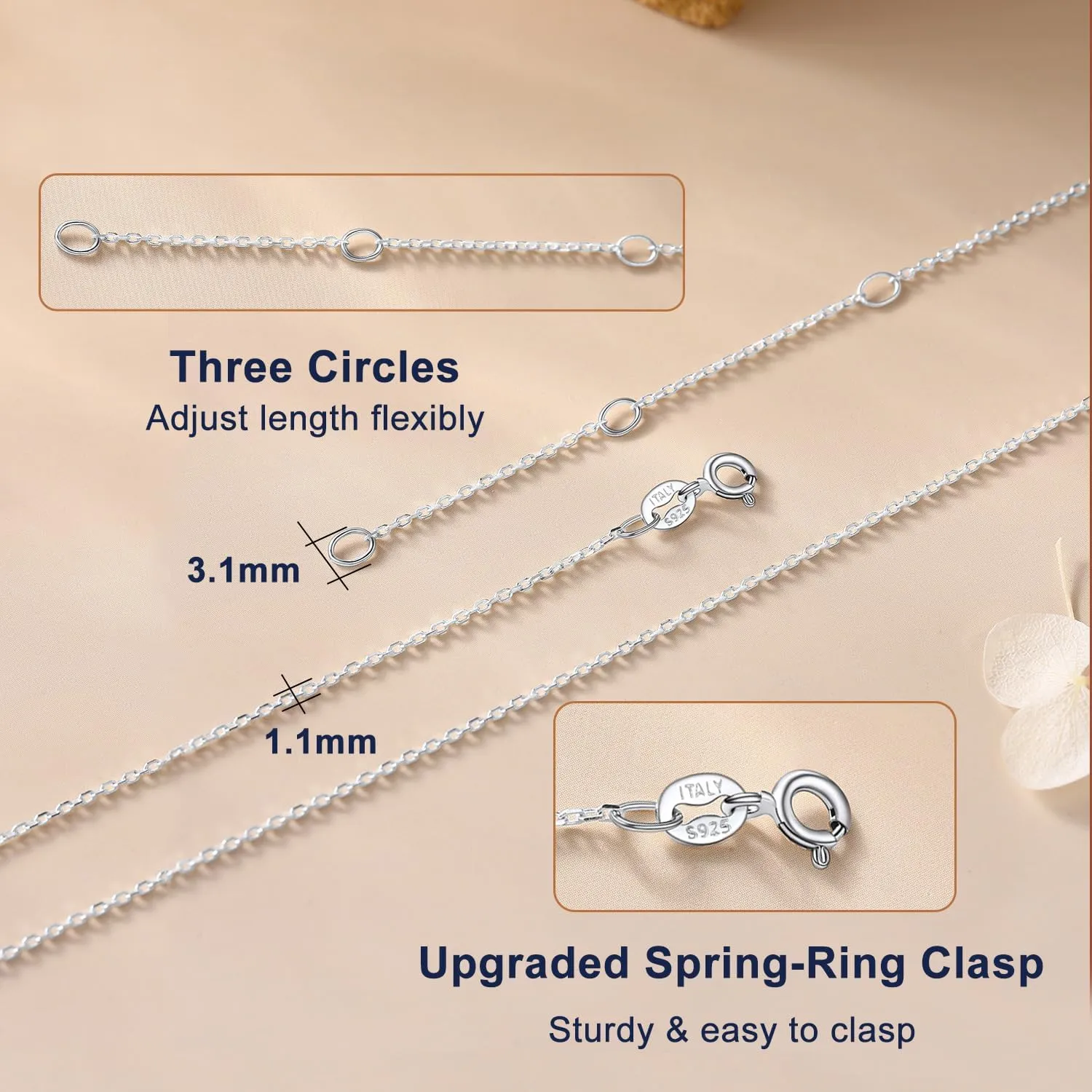 Suplight 925 Sterling Silver Necklace Chain for Women-1.1&1.5mm Chain Necklace 22k Gold Plated/Silver Necklaces for Women Thin & Sturdy-Adjustable Length-Italian Quality 16-24 Inch