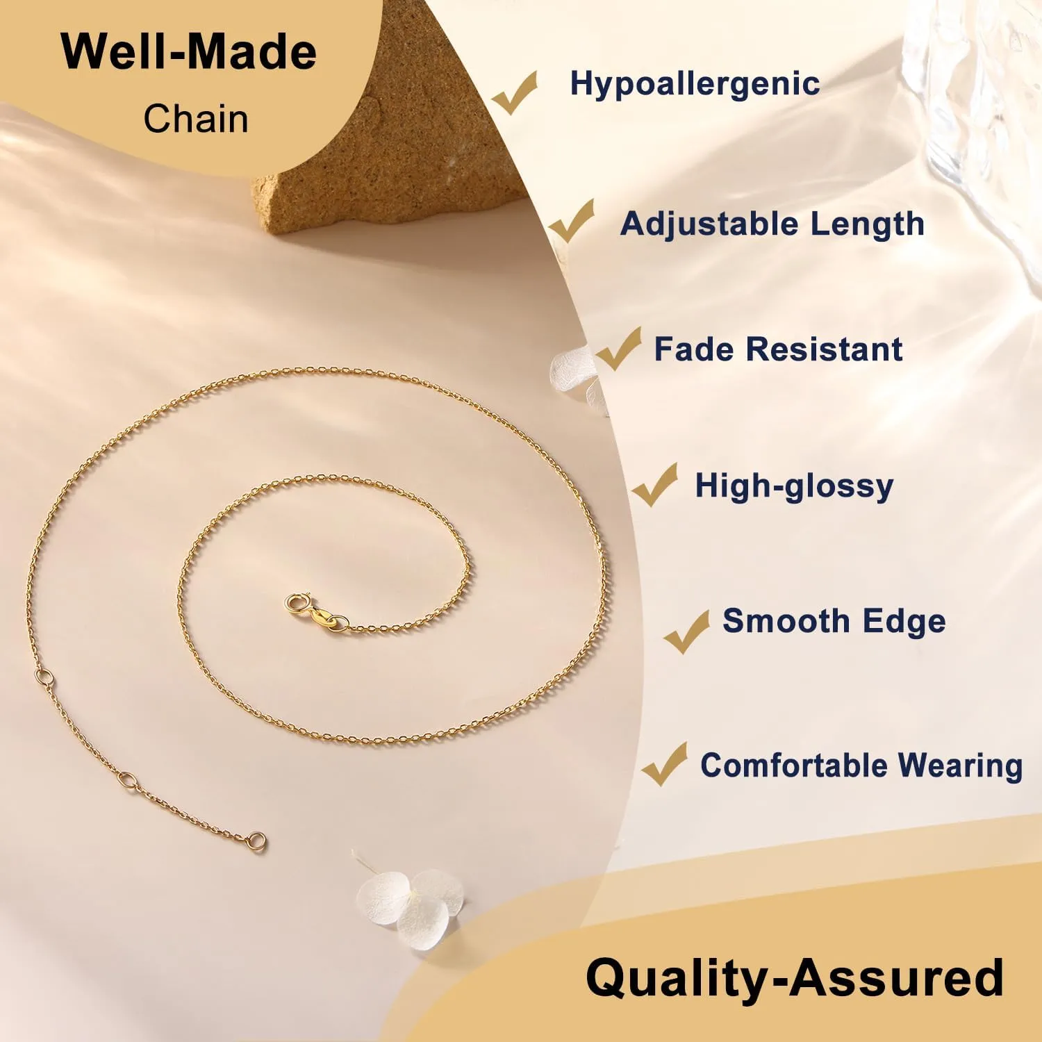 Suplight 925 Sterling Silver Necklace Chain for Women-1.1&1.5mm Chain Necklace 22k Gold Plated/Silver Necklaces for Women Thin & Sturdy-Adjustable Length-Italian Quality 16-24 Inch