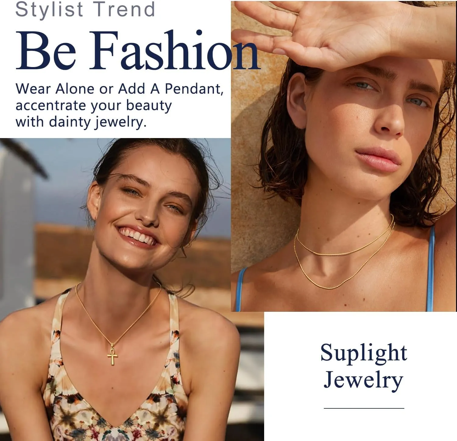 Suplight 925 Sterling Silver Necklace Chain for Women-1.1&1.5mm Chain Necklace 22k Gold Plated/Silver Necklaces for Women Thin & Sturdy-Adjustable Length-Italian Quality 16-24 Inch