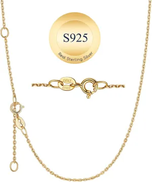 Suplight 925 Sterling Silver Necklace Chain for Women-1.1&1.5mm Chain Necklace 22k Gold Plated/Silver Necklaces for Women Thin & Sturdy-Adjustable Length-Italian Quality 16-24 Inch