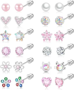 Surgical Steel Screw Back Earrings for Women Hypoallergenic Small Stud Earrings Flat Back Studs