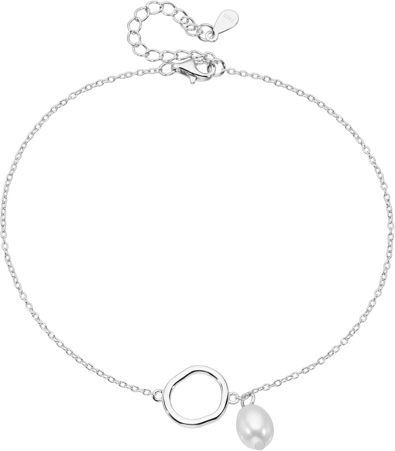 SVB 925 Sterling Silver Pearl Anklet for Women  Adjustable Dainty Jewelry with Freshwater Charm, Minimalist Everyday Accessory, Elegant Gift for Her