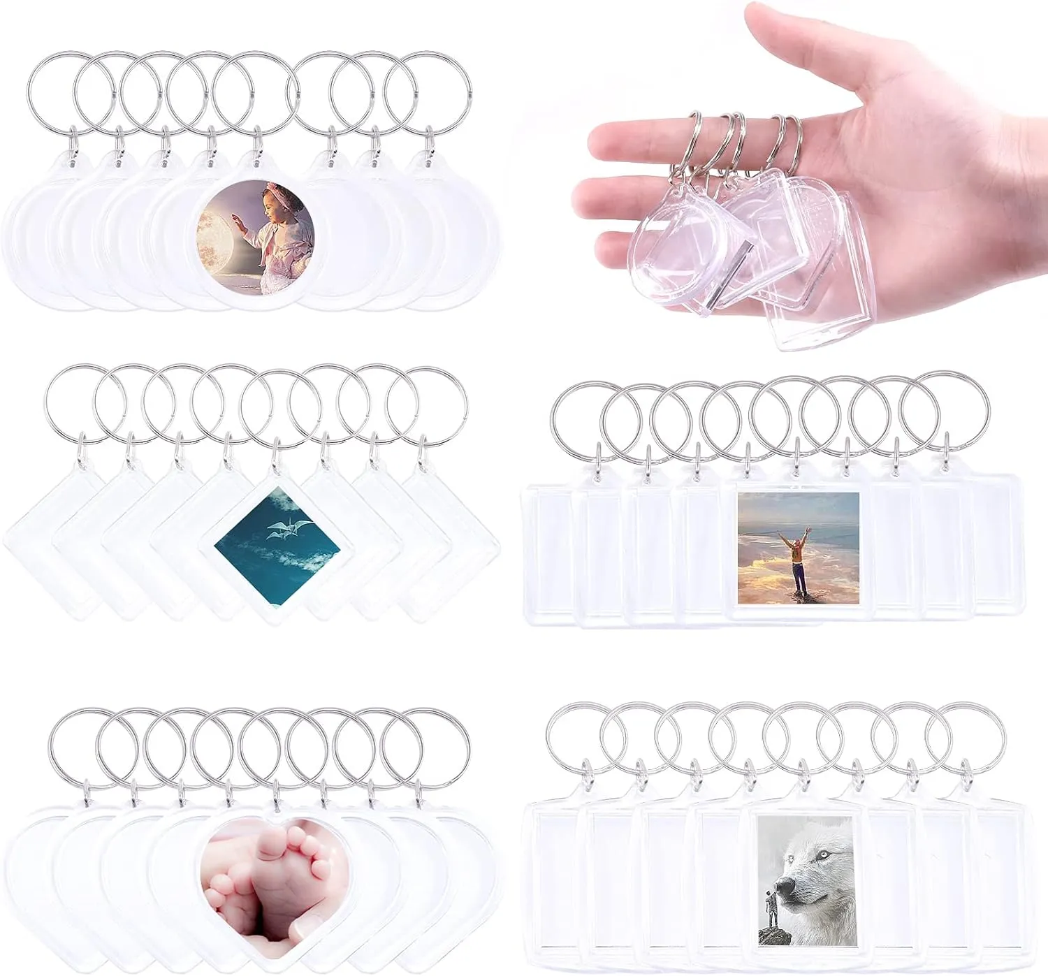 Swpeet 40Pcs Pendant Picture Frame Keyrings, Make Your Own Keyring Kit, Central Pendant for Kids To Assemble And Attach To Key Rings And Bags