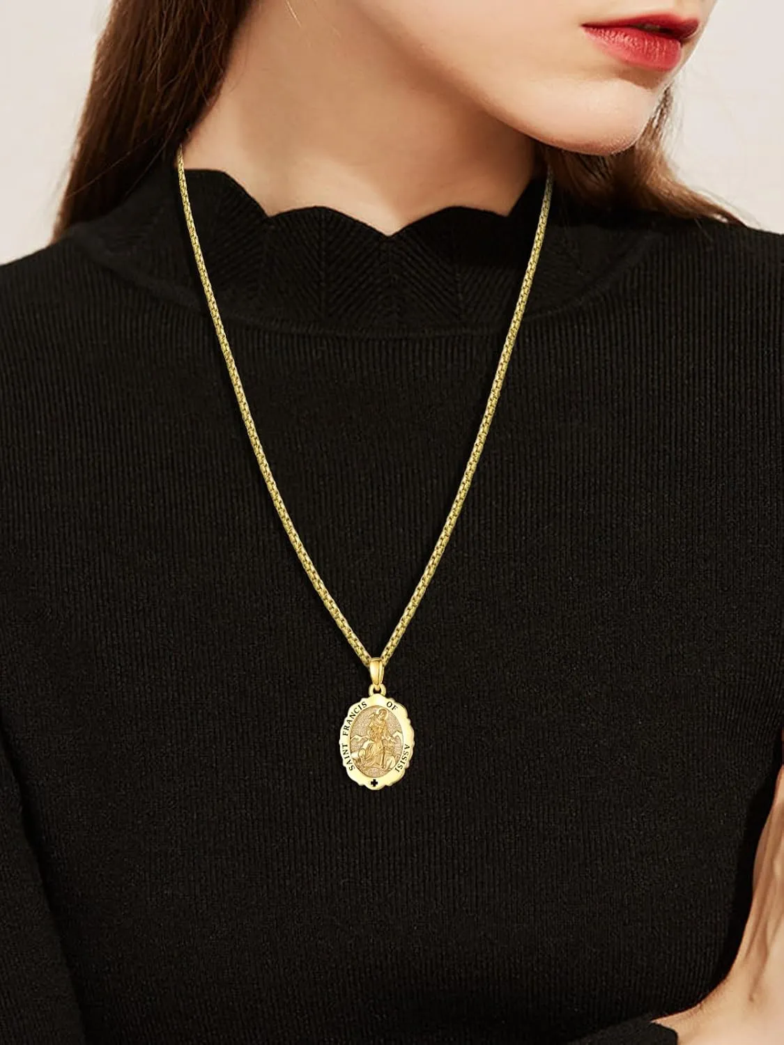 TANGPOET Saint Medals Pendant Necklace for Men Women 925 Sterling Silver 24K Gold Plated Patron Religious Christian Protection Amulet Jewelry Gifts for Birthday Mothers Fathers Day Christmas