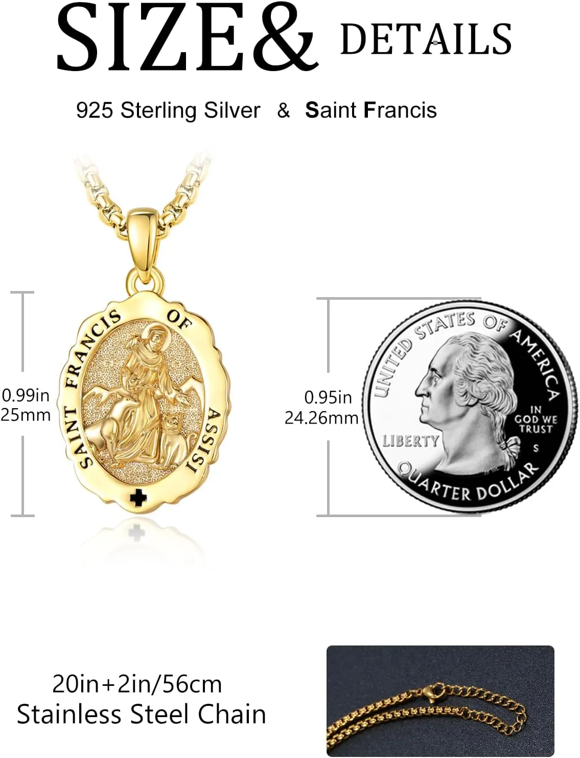 TANGPOET Saint Medals Pendant Necklace for Men Women 925 Sterling Silver 24K Gold Plated Patron Religious Christian Protection Amulet Jewelry Gifts for Birthday Mothers Fathers Day Christmas