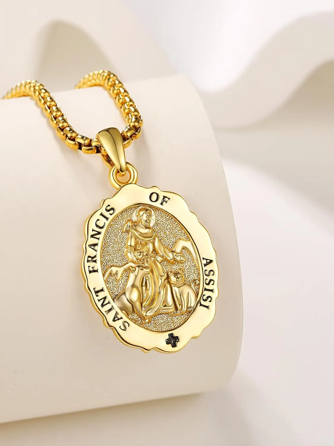TANGPOET Saint Medals Pendant Necklace for Men Women 925 Sterling Silver 24K Gold Plated Patron Religious Christian Protection Amulet Jewelry Gifts for Birthday Mothers Fathers Day Christmas