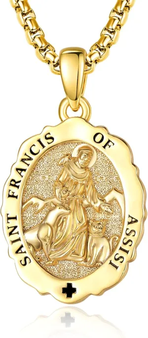 TANGPOET Saint Medals Pendant Necklace for Men Women 925 Sterling Silver 24K Gold Plated Patron Religious Christian Protection Amulet Jewelry Gifts for Birthday Mothers Fathers Day Christmas