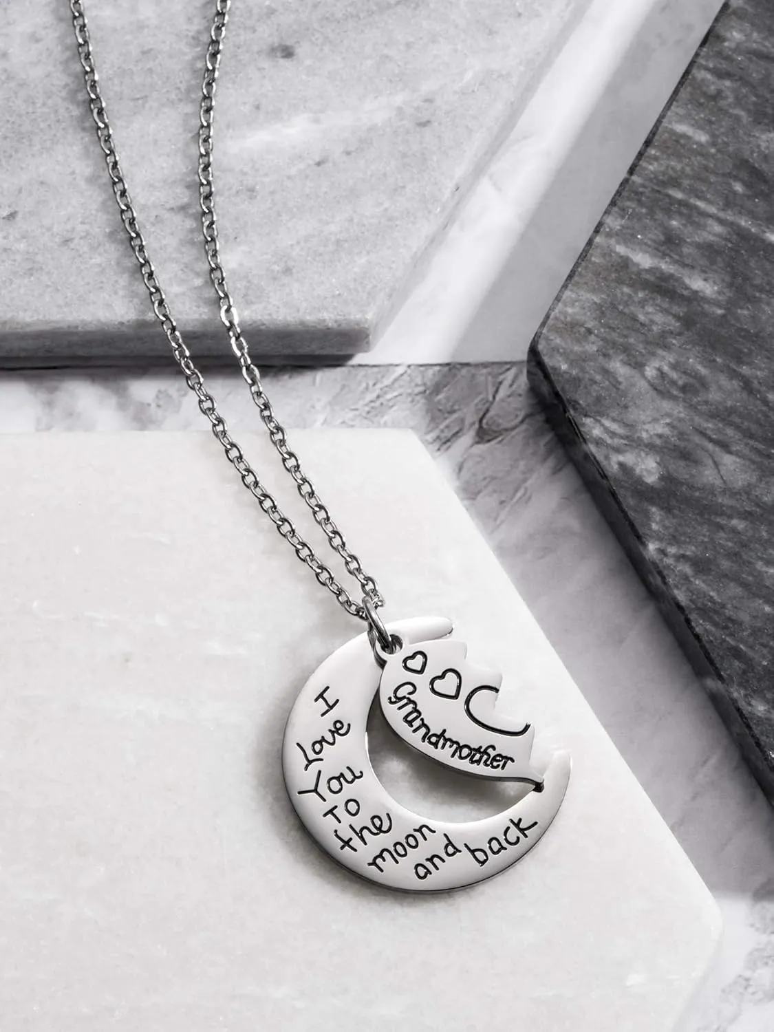 Tatuo 2 Pack Necklace Pendant for Grandmother Granddaughter Necklace I Love You to the Moon Jewelry for Women