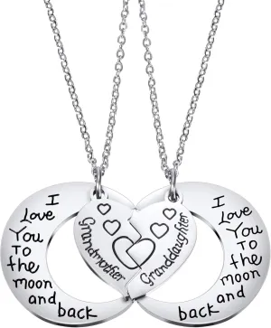 Tatuo 2 Pack Necklace Pendant for Grandmother Granddaughter Necklace I Love You to the Moon Jewelry for Women