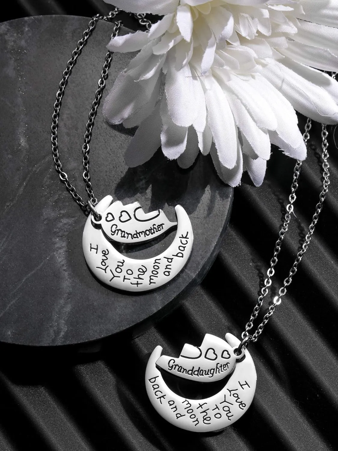 Tatuo 2 Pack Necklace Pendant for Grandmother Granddaughter Necklace I Love You to the Moon Jewelry for Women
