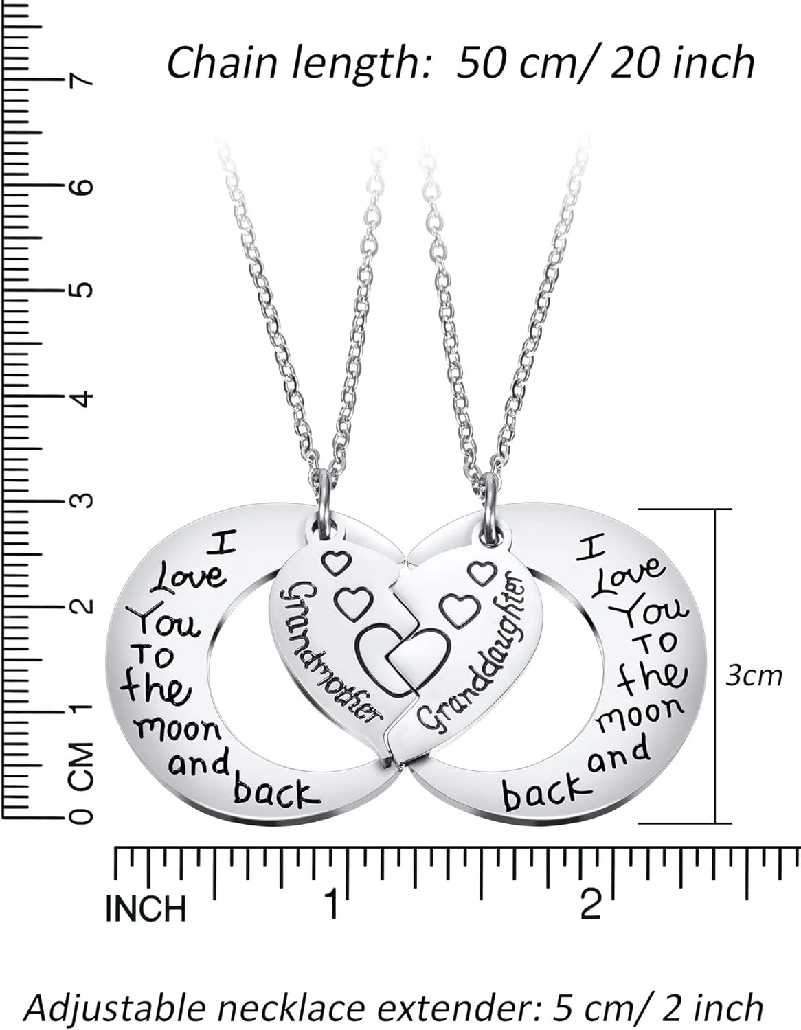 Tatuo 2 Pack Necklace Pendant for Grandmother Granddaughter Necklace I Love You to the Moon Jewelry for Women