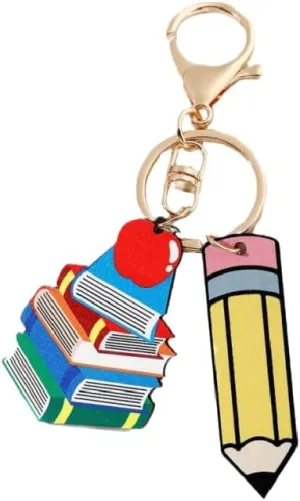 Teacher Appreciation Gift Keychains Colorful Pencil Book Red Fruit Keychain for Women Men