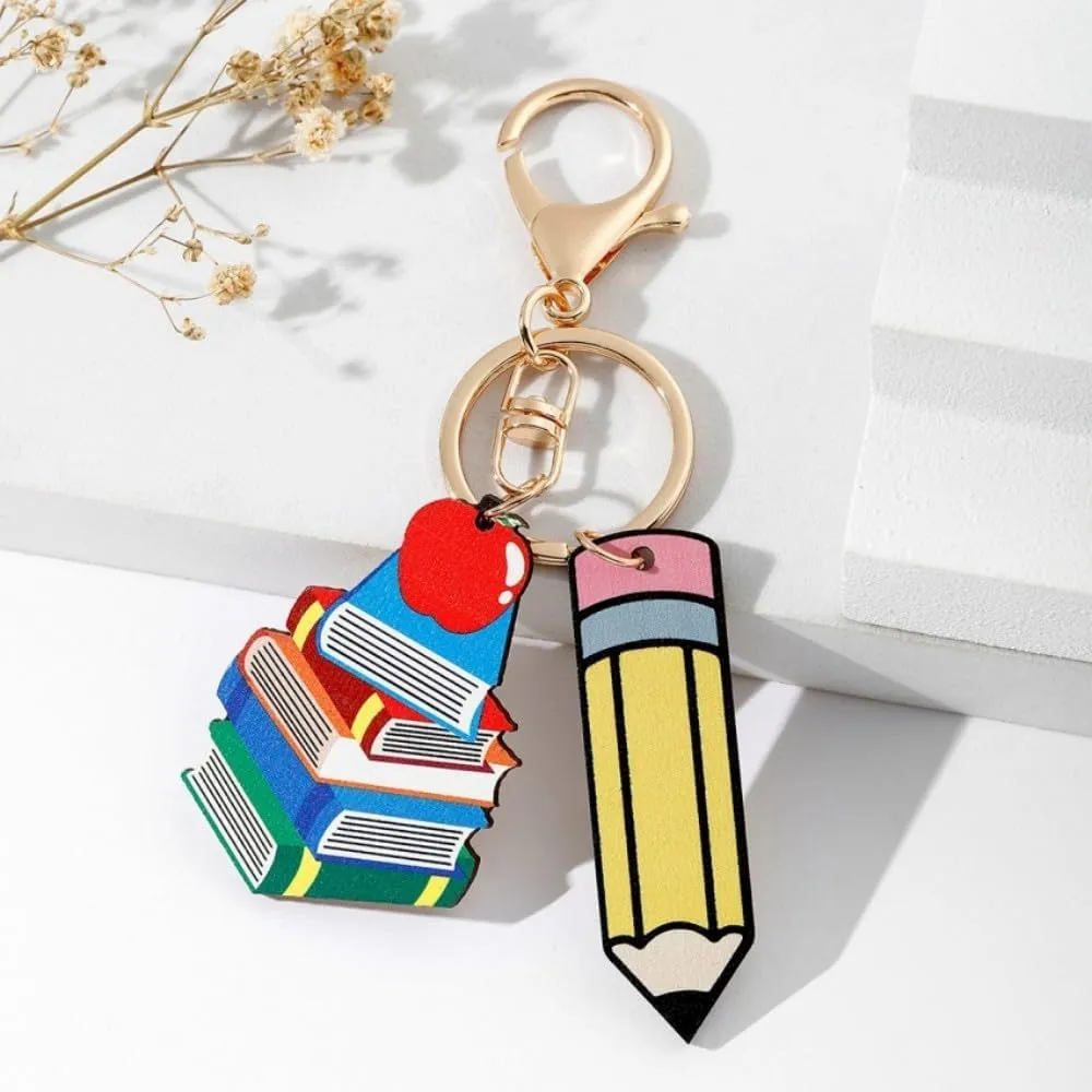 Teacher Appreciation Gift Keychains Colorful Pencil Book Red Fruit Keychain for Women Men