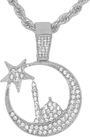 Techno Pave Men's Iced-Out Islamic Pendant Necklace with Rope Chain  Hip Hop Inspired Religious Statement Jewelry