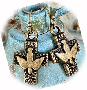 The New Bronze Cross Dangle Earrings Peace Dove Faith Love Believe Ideal for Creating Unique Accessories and Decorations KATE1O00632