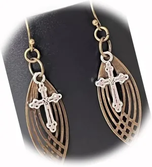 The New Bronze with Silver Tone Cross Dangle Earrings Faith Love Believe Ideal for Creating Unique Accessories and Decorations KATE1O01272