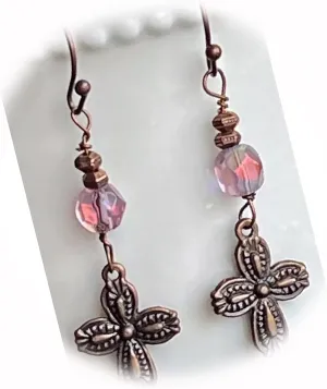 The New Copper Tone Cross Dangle Earrings Faith Love Ideal for Creating Unique Accessories and Decorations KATE1O02545