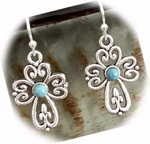 The New Silver Tone and Turquoise Tone Cross Earrings Love Faith Religion Believe Ideal for Creating Unique Accessories and Decorations KATE1O01684