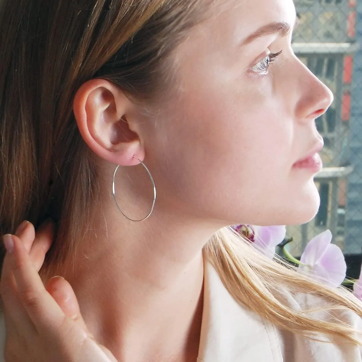 Thin Hoop Earrings for Women - Hypoallergenic Lightweight Wire Threader Loop Drop Dangles - Safe for Sensitive Ears - Plated in 925 Sterling Silver or 18K Gold