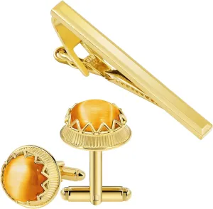 Tie Clip for Men   Cuff Link Men Cat Eye Gemstone Bundle, Unique Mens Tie Clip Tie Clasp Suitable for Wedding Anniversary Business Professional and Best Gift
