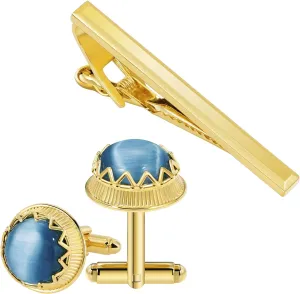 Tie Clip for Men   Cuff Link Men Cat Eye Gemstone Bundle, Unique Mens Tie Clip Tie Clasp Suitable for Wedding Anniversary Business Professional and Best Gift