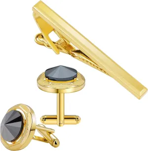 Tie Clip for Men Gold   Crystal Cufflink Bundle, Unique Mens Tie Clip Tie Clasp Suitable for Wedding Anniversary Business Professional and Best Gift