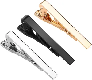 Tie Clips for Men,3 Pack Tie Clips Silver Gold Black Tie Bar for Regular Ties
