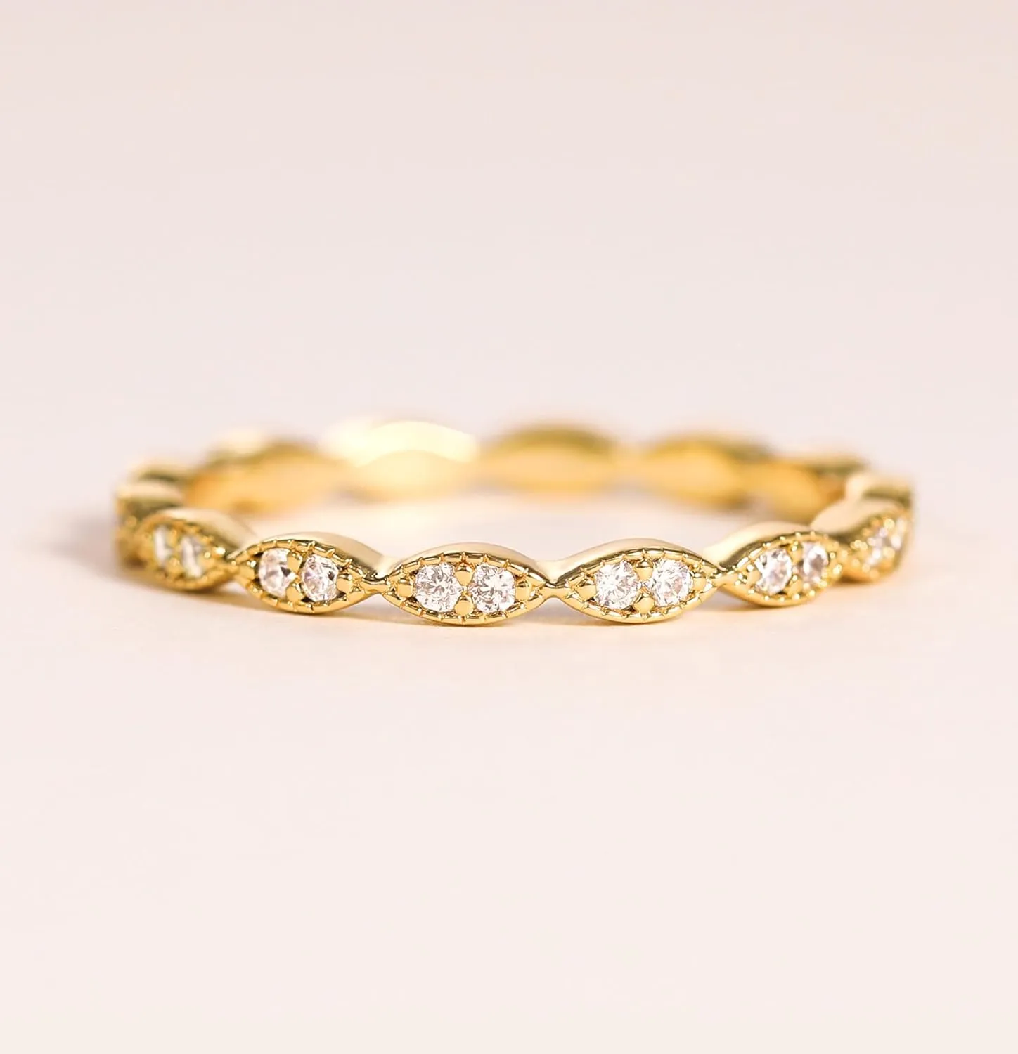 TIGRADE Eternity Ring Oval Milgrain Cubic Zirconia Anniversary Stacking Ring CZ Wedding Band for Women Size 3-13