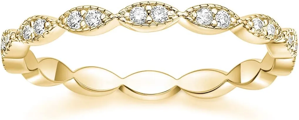 TIGRADE Eternity Ring Oval Milgrain Cubic Zirconia Anniversary Stacking Ring CZ Wedding Band for Women Size 3-13