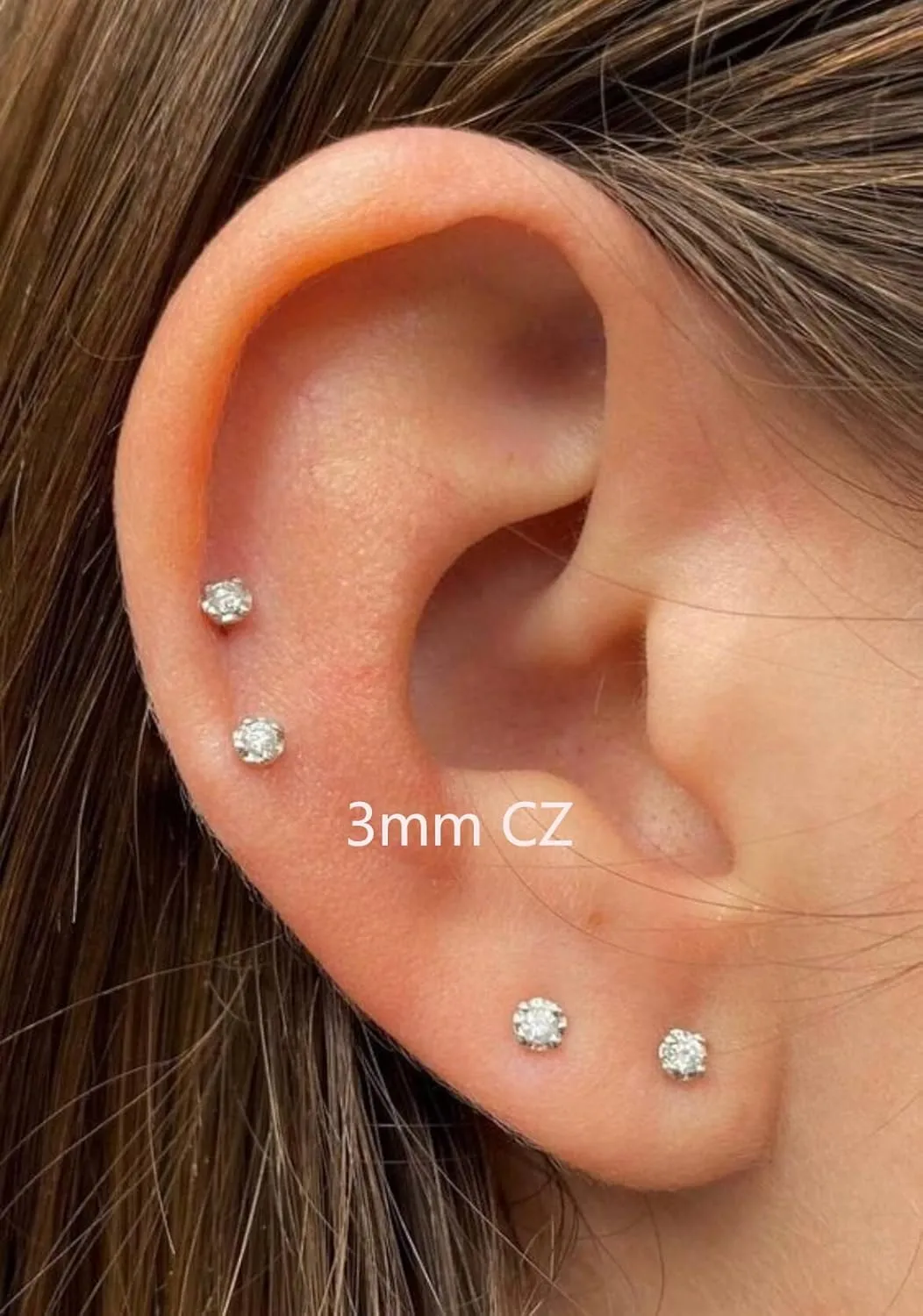 Tiny CZ Stud Earrings for Women Girls,Minimalist 3mm Cubic Zirconia Earrings Studs for Cartilage Helix Tragus Piercing Jewelry Hypoallergenic(3mm CZ,Gold)
