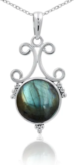TISHAVI Natural Round Shaped Semi Precious Gemstone Pendant Necklace For Women With 18Inch Chain, Sterling Silver Birthstone Pendant Necklace Jewelry Women's Day Gifts For Mom Wife Sister