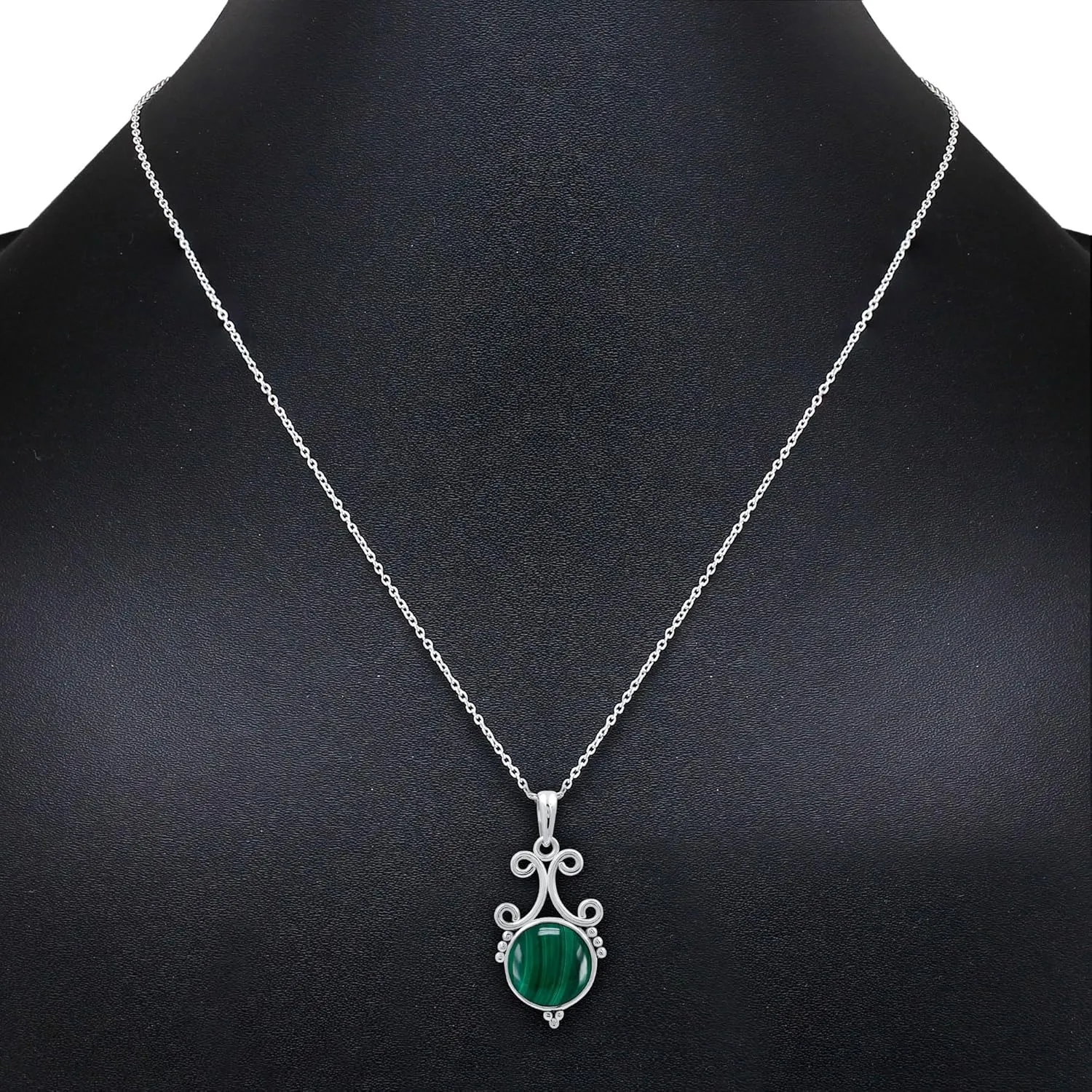 TISHAVI Natural Round Shaped Semi Precious Gemstone Pendant Necklace For Women With 18Inch Chain, Sterling Silver Birthstone Pendant Necklace Jewelry Women's Day Gifts For Mom Wife Sister