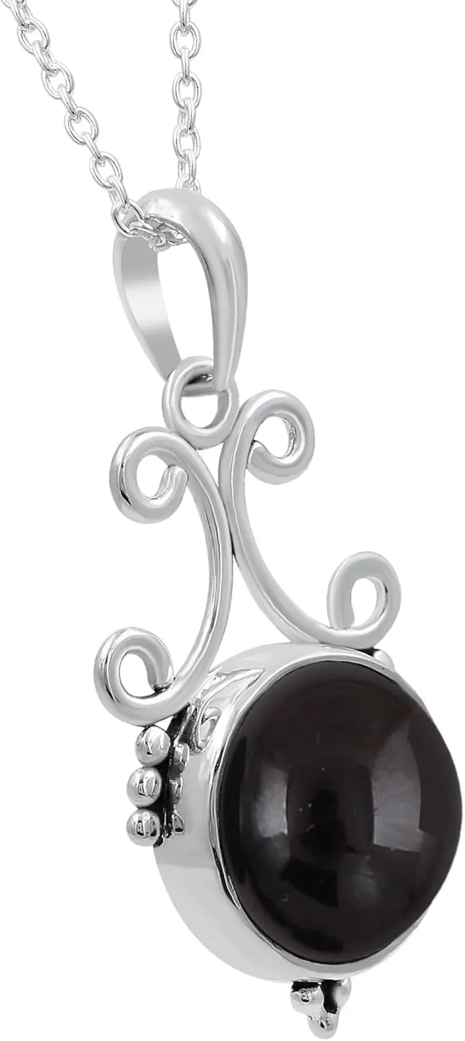 TISHAVI Natural Round Shaped Semi Precious Gemstone Pendant Necklace For Women With 18Inch Chain, Sterling Silver Birthstone Pendant Necklace Jewelry Women's Day Gifts For Mom Wife Sister