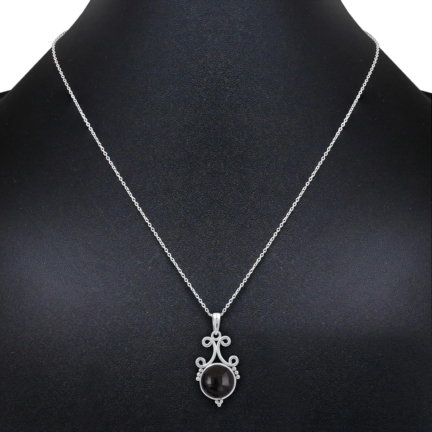 TISHAVI Natural Round Shaped Semi Precious Gemstone Pendant Necklace For Women With 18Inch Chain, Sterling Silver Birthstone Pendant Necklace Jewelry Women's Day Gifts For Mom Wife Sister