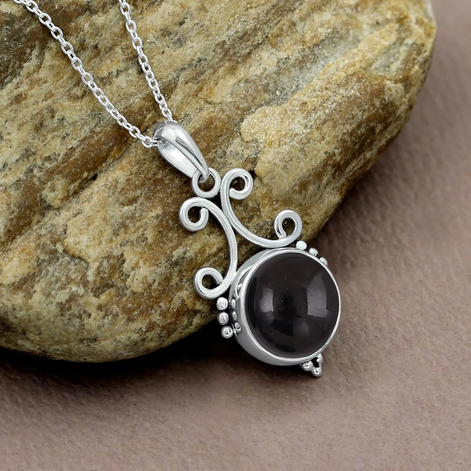 TISHAVI Natural Round Shaped Semi Precious Gemstone Pendant Necklace For Women With 18Inch Chain, Sterling Silver Birthstone Pendant Necklace Jewelry Women's Day Gifts For Mom Wife Sister