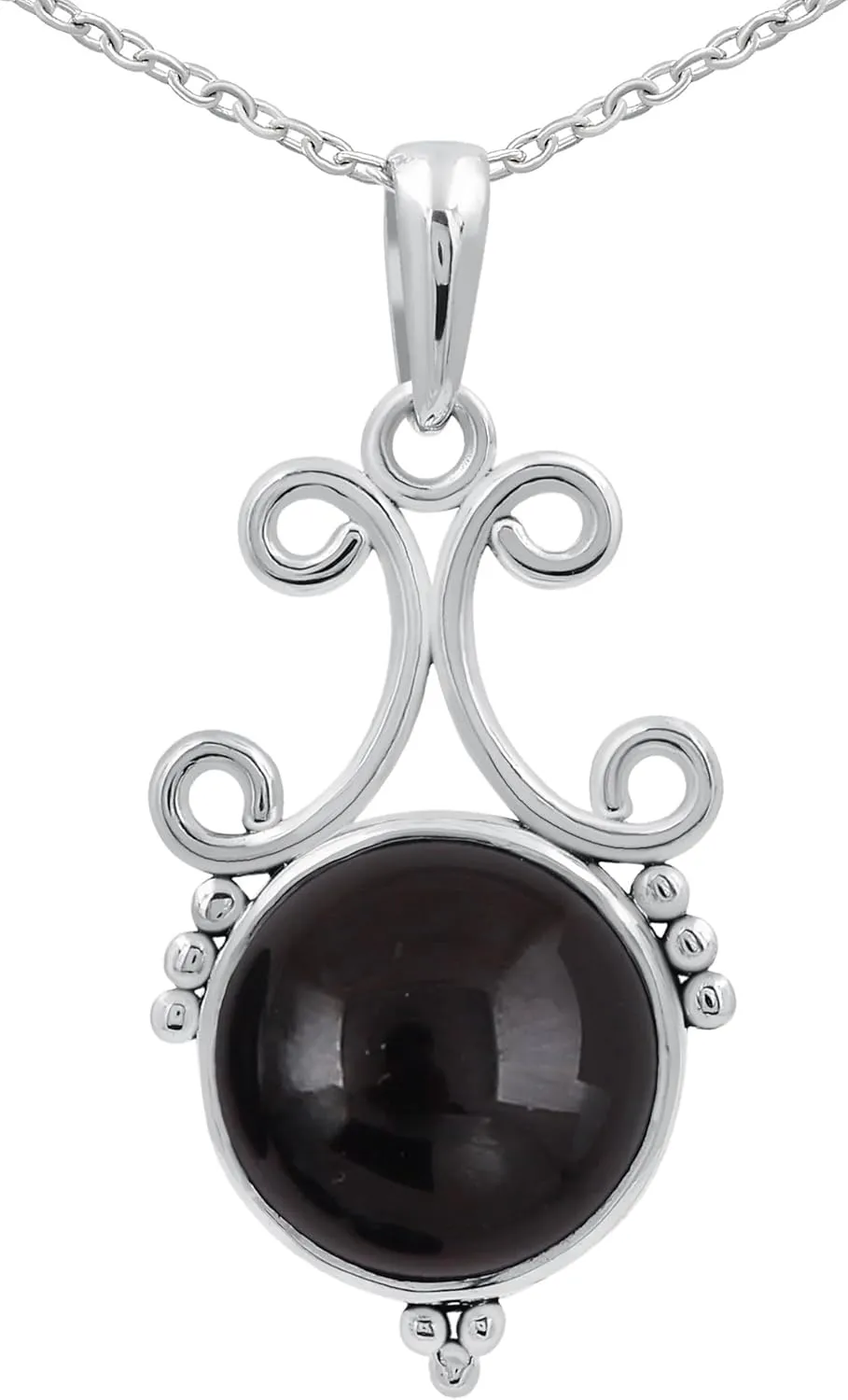 TISHAVI Natural Round Shaped Semi Precious Gemstone Pendant Necklace For Women With 18Inch Chain, Sterling Silver Birthstone Pendant Necklace Jewelry Women's Day Gifts For Mom Wife Sister