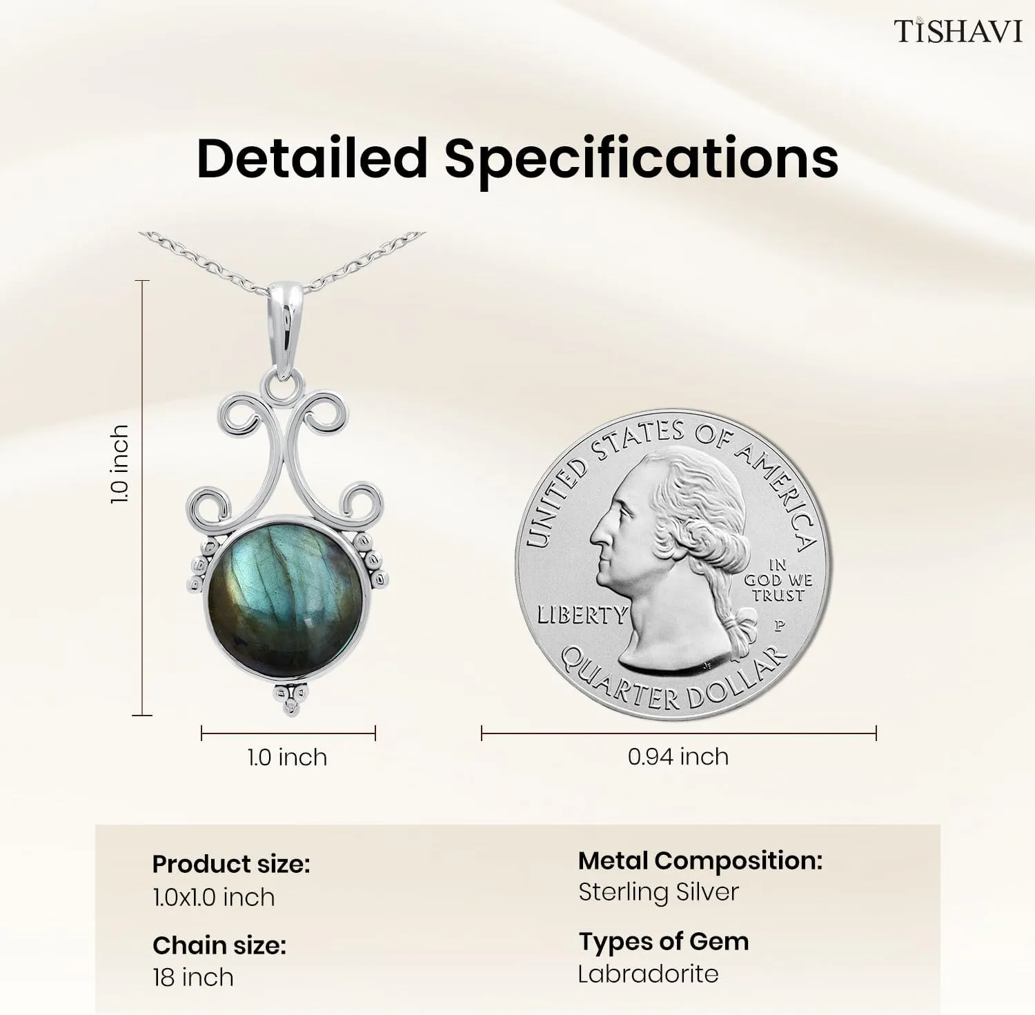 TISHAVI Natural Round Shaped Semi Precious Gemstone Pendant Necklace For Women With 18Inch Chain, Sterling Silver Birthstone Pendant Necklace Jewelry Women's Day Gifts For Mom Wife Sister