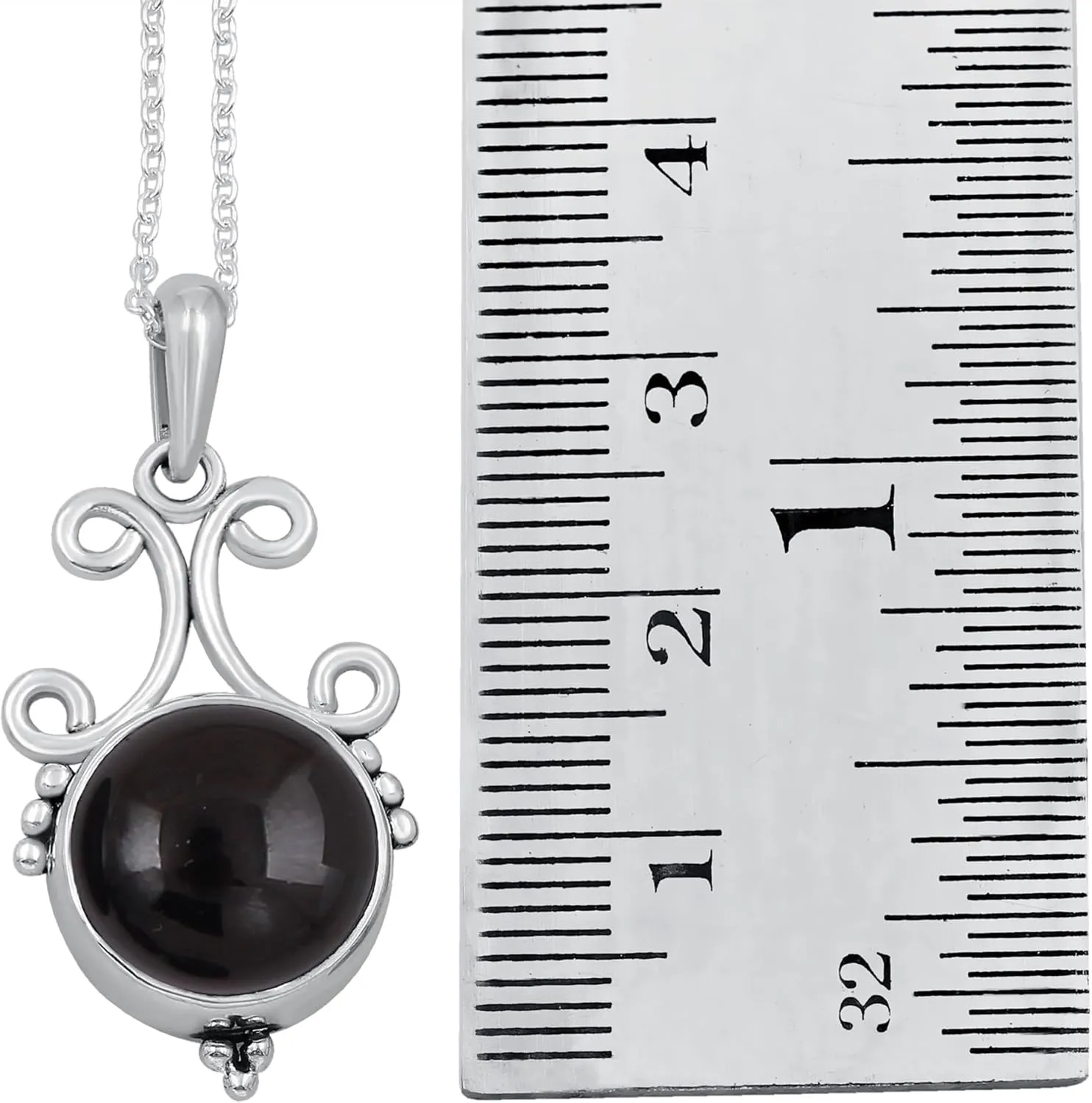 TISHAVI Natural Round Shaped Semi Precious Gemstone Pendant Necklace For Women With 18Inch Chain, Sterling Silver Birthstone Pendant Necklace Jewelry Women's Day Gifts For Mom Wife Sister